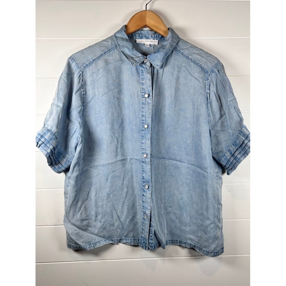 Jane + Delancey Womens Light Wash Chambray Pearl Button Shirt Large